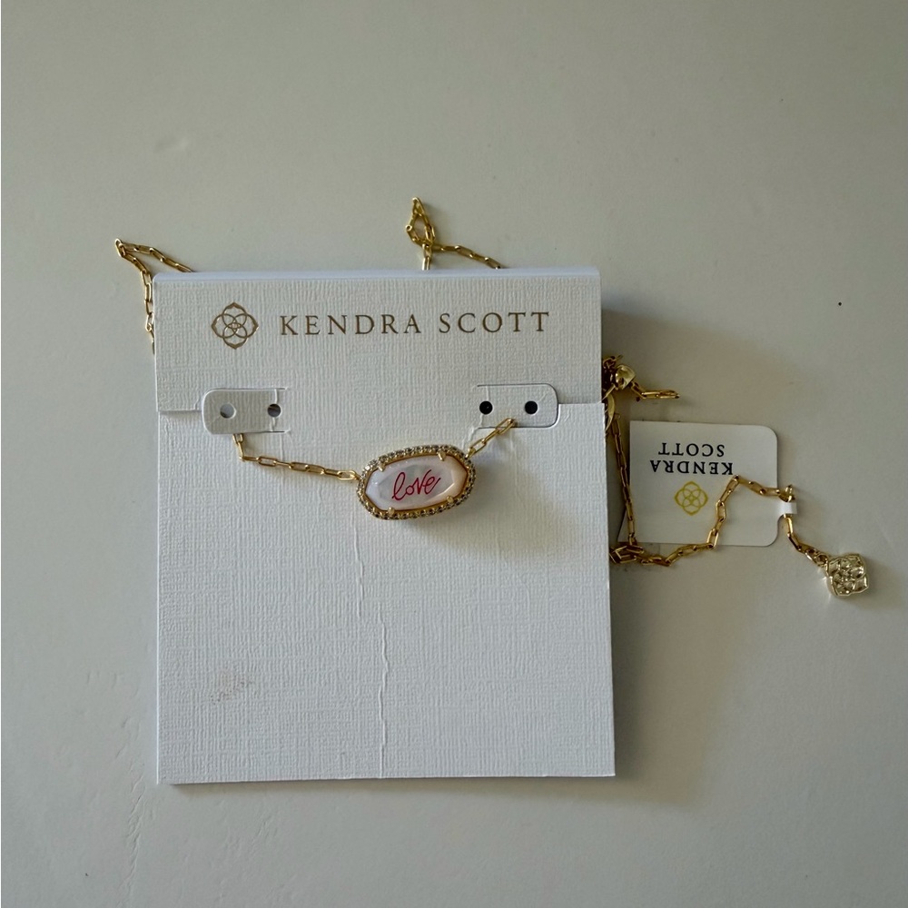 Kendra Scott Gold Oval 'Love' Pendant Necklace — Pink & White